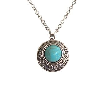 Silver Tone Faux Turquoise Boho Style Adjustable Necklace